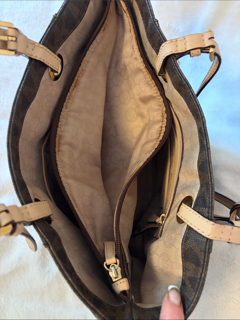 Michael Kors Brown and Beige MK Monogram Tote with Matching Pouch - Picture 7 of 8